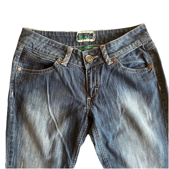 Wrangler Premium Patch Thick Stitch Western Rodeo Blue Denim Jeans Womens 5/6X34 - Picture 4 of 11